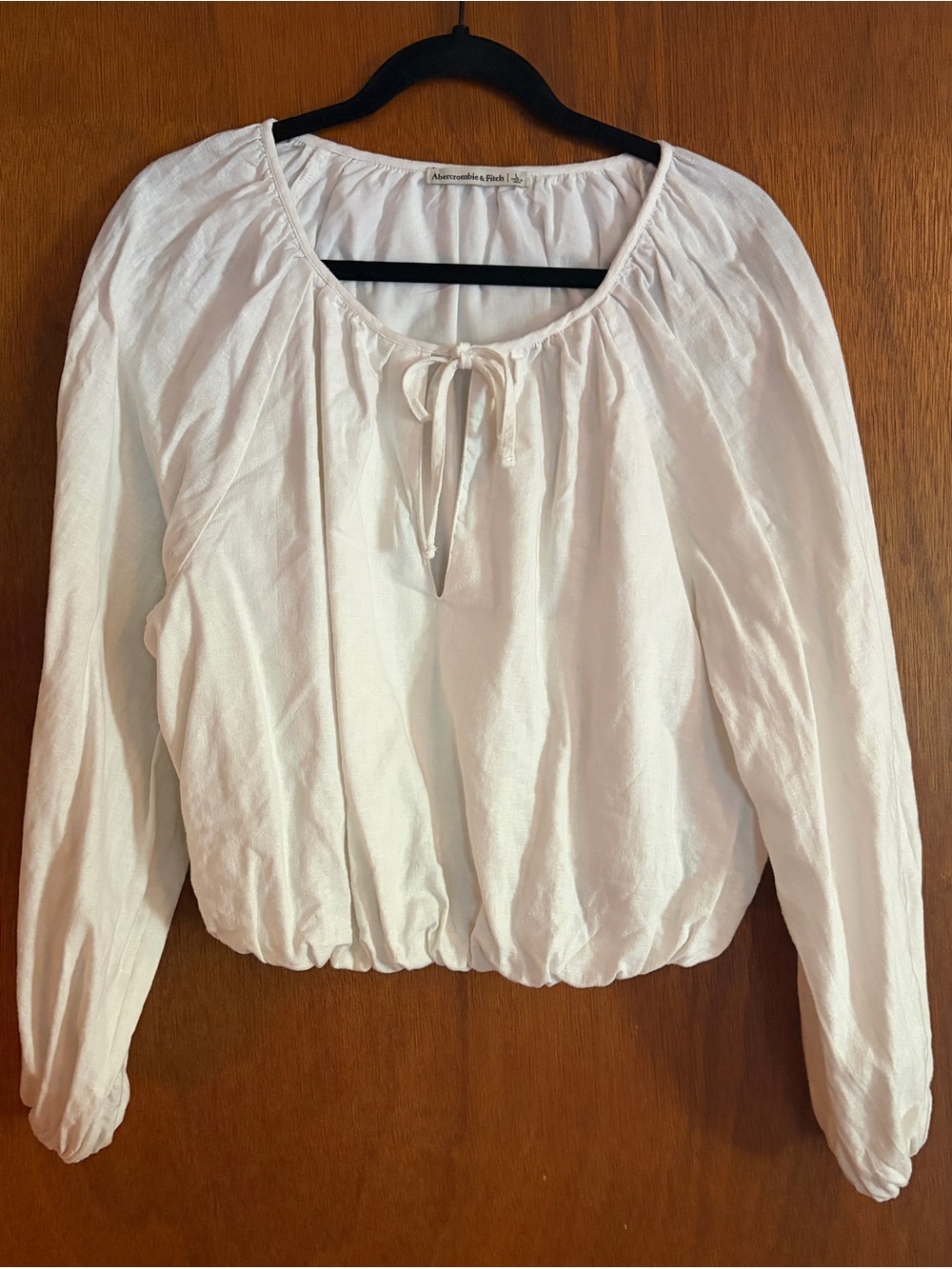 Abercrombie & Fitch White Peasant Tie-Front Blouse